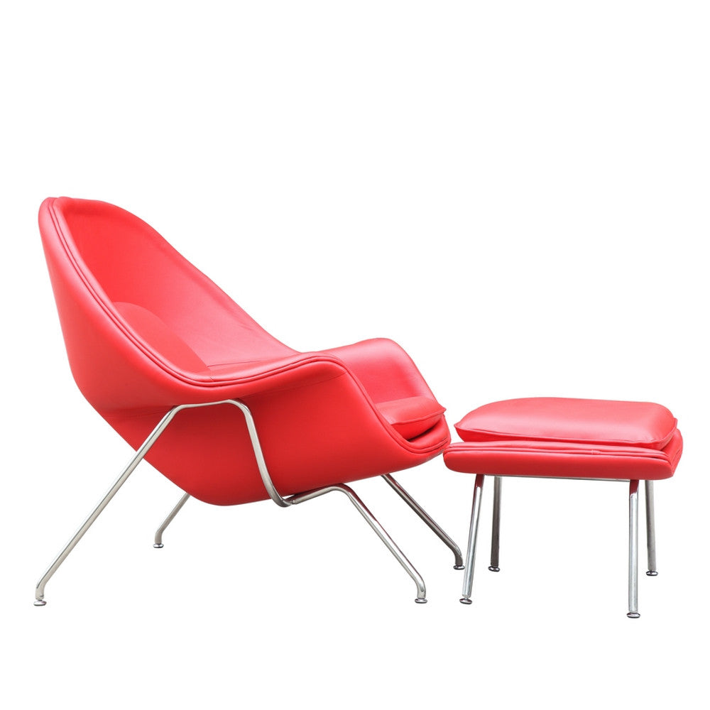 Finemod Imports Modern Woom Chair & Ottoman In Leather FMI10044-red-Minimal & Modern