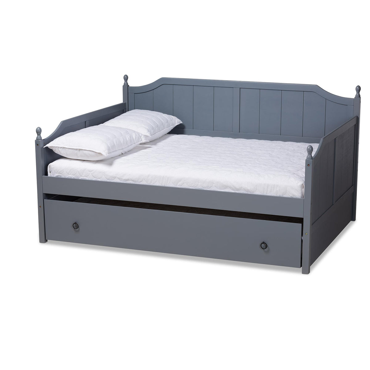 Baxton Studio Millie Cottage Farmhouse Grey Finished Wood Full Size Daybed With Trundle - MG0010-Grey-Daybed-Full
