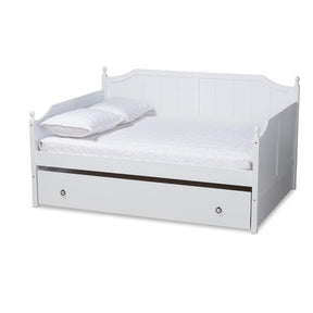 Baxton Studio Millie Cottage Farmhouse White Finished Wood Full Size Daybed With Trundle - MG0010-White-Daybed-Full
