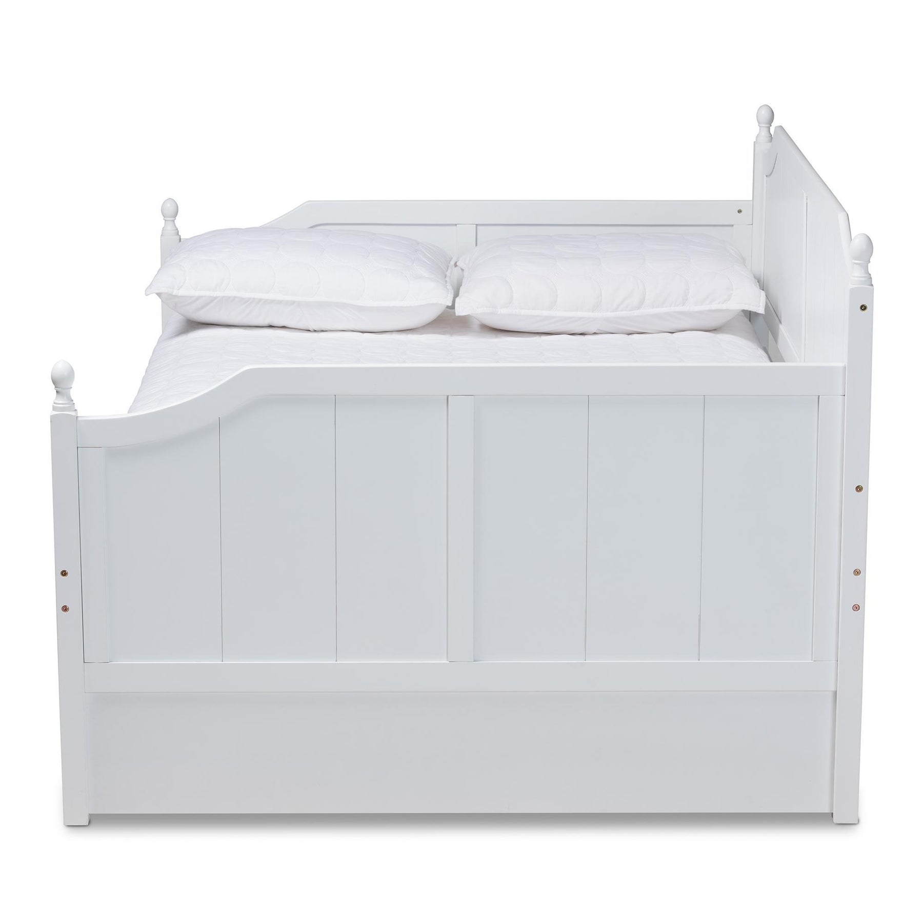 Baxton Studio Millie Cottage Farmhouse White Finished Wood Full Size Daybed With Trundle - MG0010-White-Daybed-Full