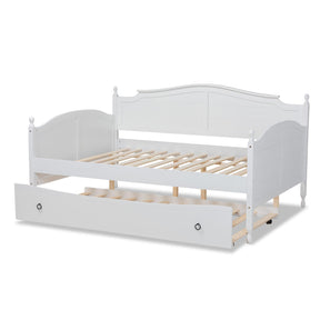Baxton Studio Mara Cottage Farmhouse White Finished Wood Full Size Daybed With Roll-Out Trundle Bed - MG0030-White-Daybed-Full