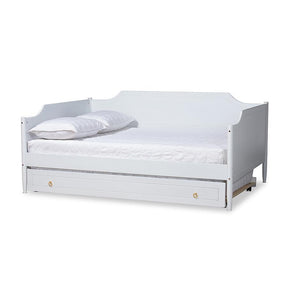 Baxton Studio Alya Classic Traditional Farmhouse White Finished Wood Full Size Daybed With Roll-Out Trundle Bed - MG0016-1-White-Daybed-F/T