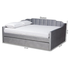 Baxton Studio Lennon Modern And Contemporary Grey Velvet Fabric Upholstered Full Size Daybed With Trundle - CF9172-Silver Grey Velvet-Daybed-F/T