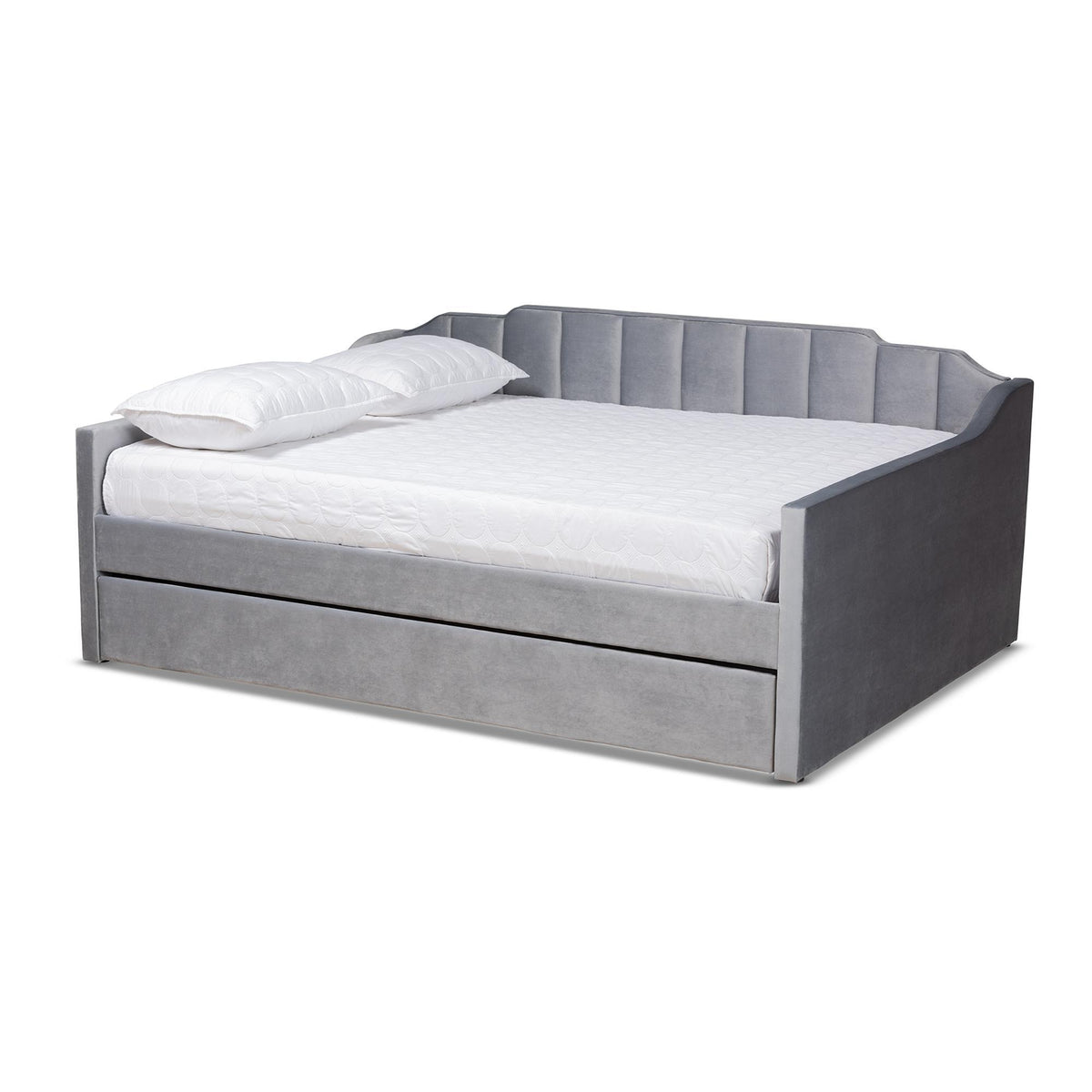 Baxton Studio Lennon Modern And Contemporary Grey Velvet Fabric Upholstered Full Size Daybed With Trundle - CF9172-Silver Grey Velvet-Daybed-F/T