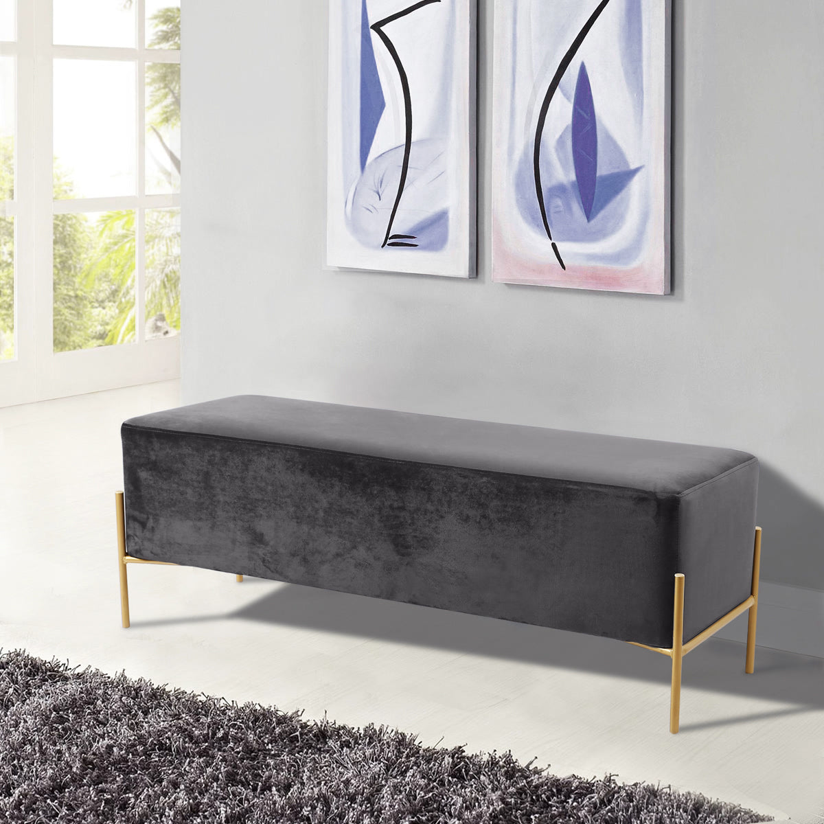 Meridian Furniture Isla Grey Velvet Bench