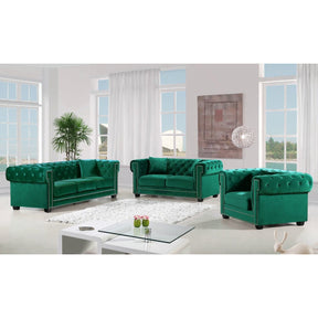 Meridian Furniture Bowery Green Velvet Loveseat-Minimal & Modern