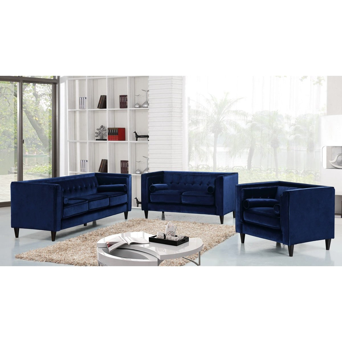 Meridian Furniture Taylor Navy Velvet Loveseat-Minimal & Modern