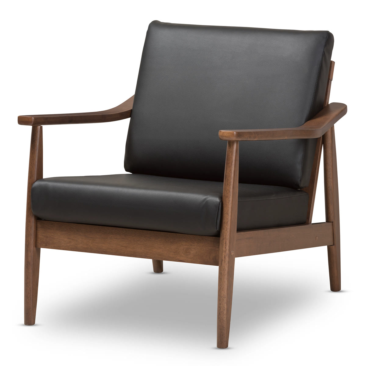 Baxton Studio Venza Mid-Century Modern Walnut Wood Black Faux Leather Lounge Chair Baxton Studio-chairs-Minimal And Modern - 2