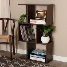 Baxton Studio Legende Modern and Contemporary Brown and Dark Grey Finished Display Bookcase Baxton Studio-0-Minimal And Modern - 5