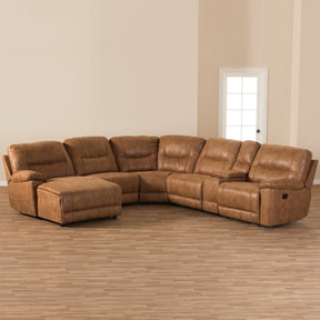 Baxton Studio Mistral Modern and Contemporary Light Brown Palomino Suede 6-Piece Sectional with Recliners Corner Lounge Suite  Baxton Studio-sectionals-Minimal And Modern - 3