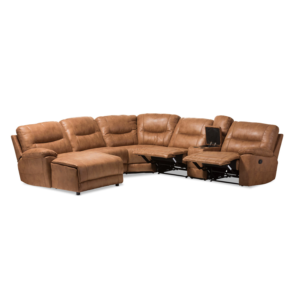 Baxton Studio Mistral Modern and Contemporary Light Brown Palomino Suede 6-Piece Sectional with Recliners Corner Lounge Suite  Baxton Studio-sectionals-Minimal And Modern - 4