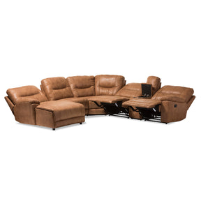 Baxton Studio Mistral Modern and Contemporary Light Brown Palomino Suede 6-Piece Sectional with Recliners Corner Lounge Suite  Baxton Studio-sectionals-Minimal And Modern - 5