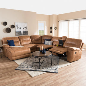 Baxton Studio Mistral Modern and Contemporary Light Brown Palomino Suede 6-Piece Sectional with Recliners Corner Lounge Suite  Baxton Studio-sectionals-Minimal And Modern - 9