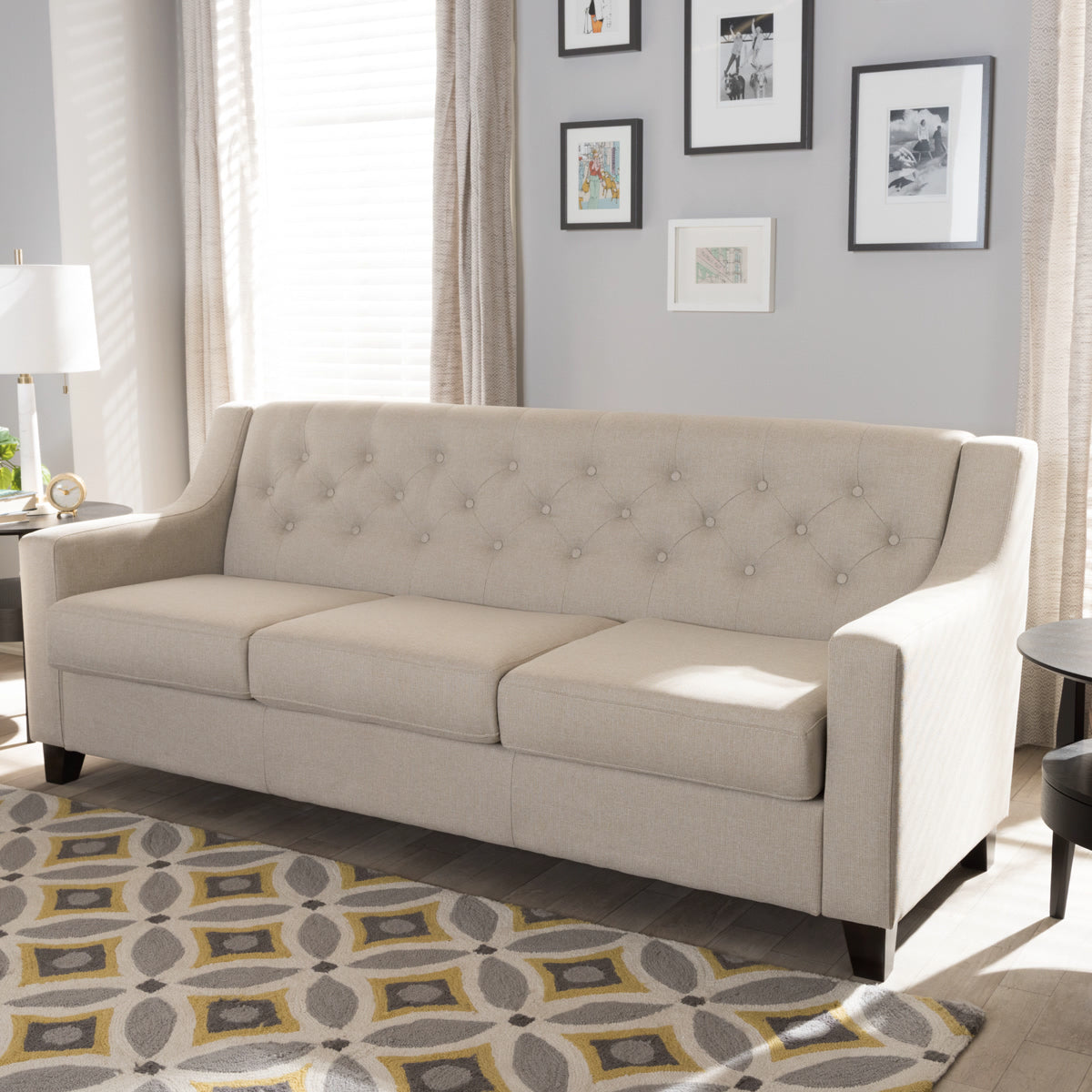 Baxton Studio Arcadia Modern and Contemporary Light Beige Fabric Upholstered Button-Tufted Living Room 3-Seater Sofa Baxton Studio-sofas-Minimal And Modern - 1