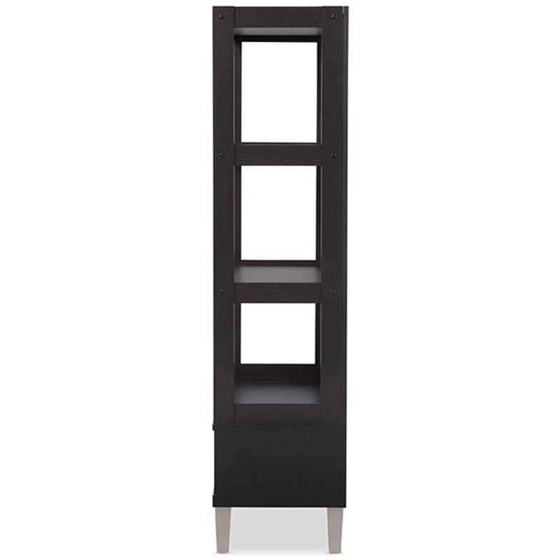 Baxton Studio Kalien Modern and Contemporary Dark Brown Wood Leaning Bookcase with Display Shelves and Two Drawers Baxton Studio--Minimal And Modern - 4