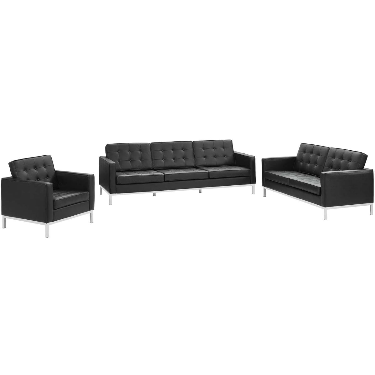 Modway Furniture Modern Loft 3 Piece Leather Sofa Loveseat and Armchair Set - EEI-3101
