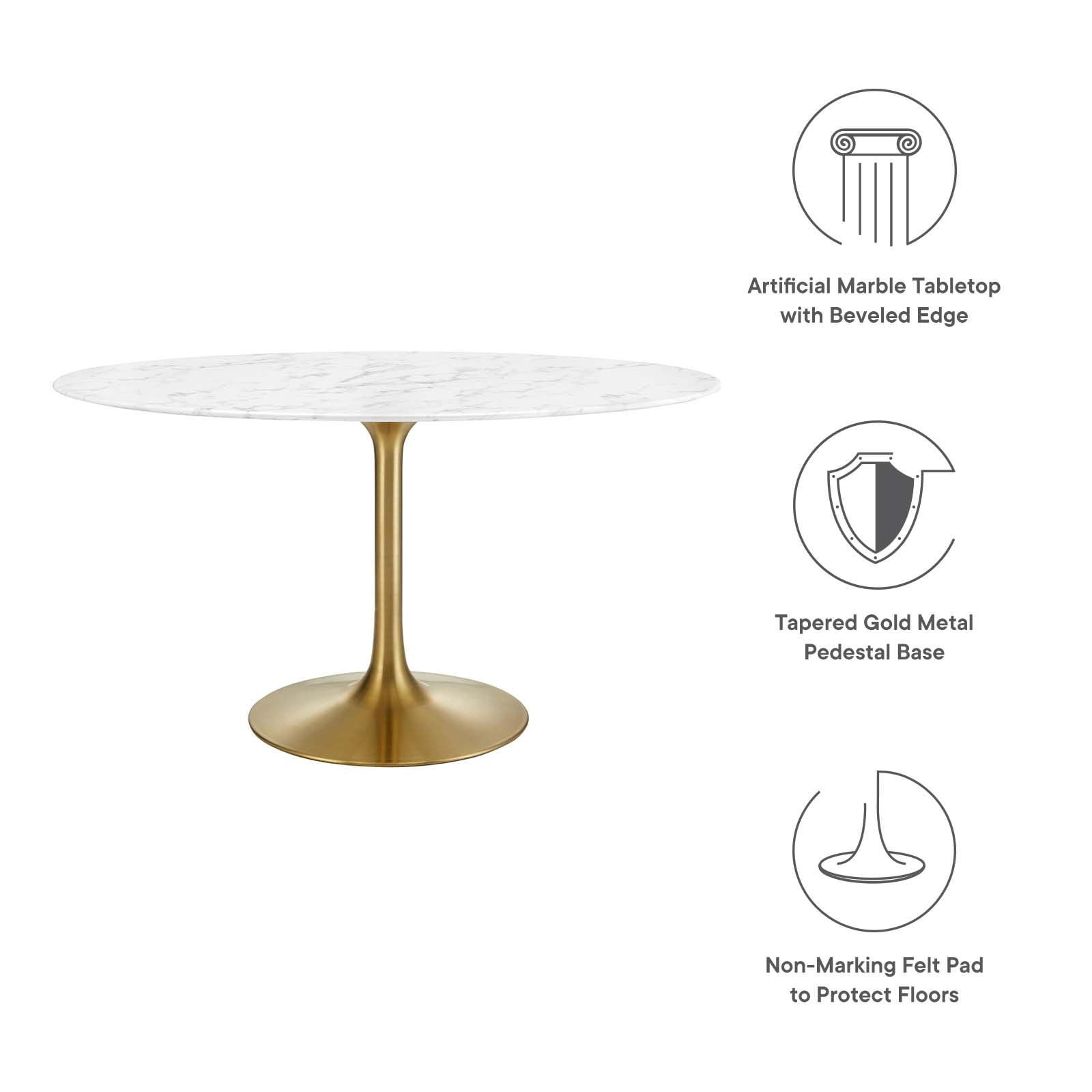 Modway Furniture Modern Lippa 54" Oval Artificial Marble Dining Table - EEI-3235