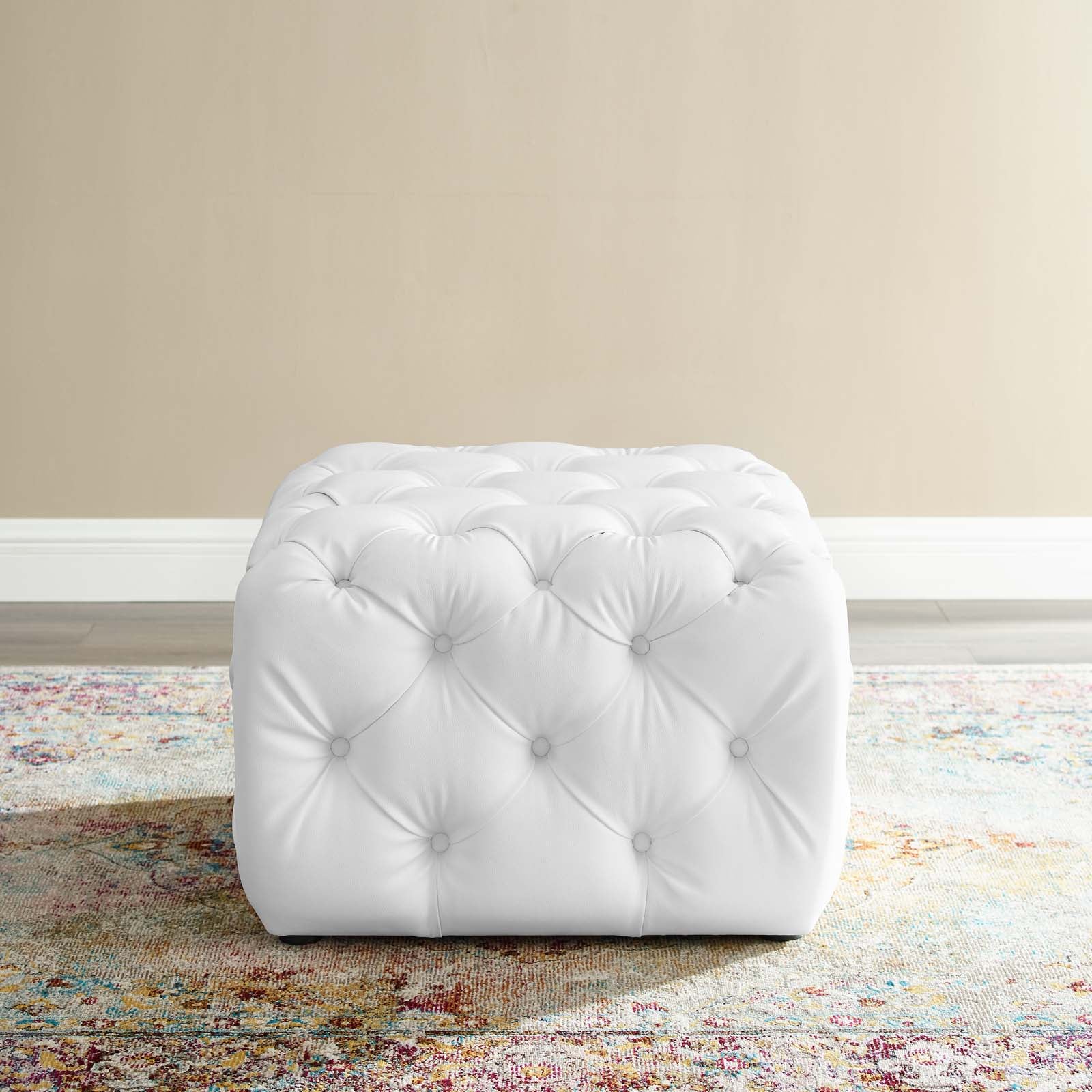 Modway Furniture Modern Amour Tufted Button Square Faux Leather Ottoman - EEI-3775