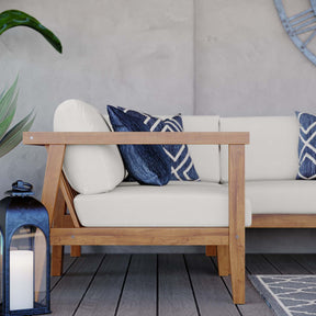 Modway Furniture Modern Bayport Outdoor Patio Teak Wood 3-Piece Sectional Sofa Set - EEI-4258