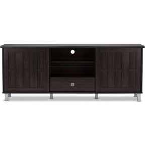 Baxton Studio Unna 70-Inch Dark Brown Wood TV Cabinet with 2 Sliding Doors and Drawer Baxton Studio-TV Stands-Minimal And Modern - 1