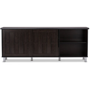 Baxton Studio Unna 70-Inch Dark Brown Wood TV Cabinet with 2 Sliding Doors and Drawer Baxton Studio-TV Stands-Minimal And Modern - 2
