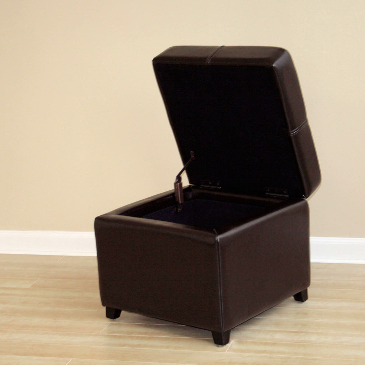 Baxton Studio Dark Brown Full Leather Storage Cube Ottoman Baxton Studio-ottomans-Minimal And Modern - 4