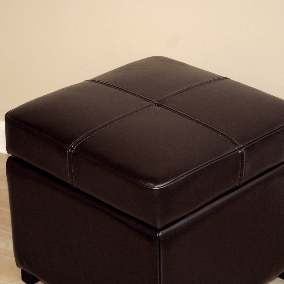 Baxton Studio Dark Brown Full Leather Storage Cube Ottoman Baxton Studio-ottomans-Minimal And Modern - 3