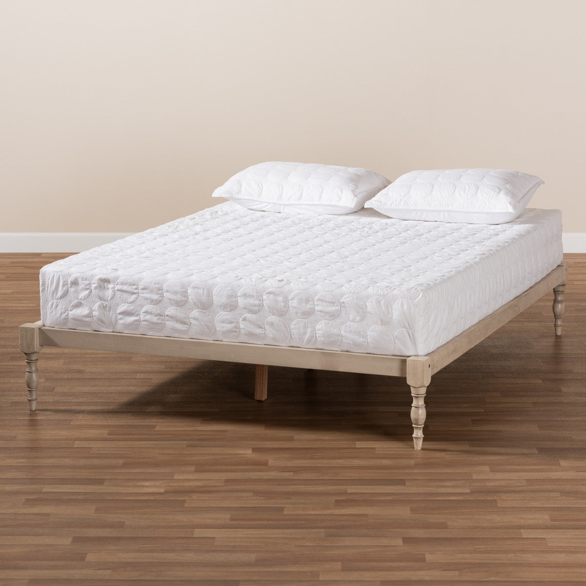 Baxton Studio Iseline Modern and Contemporary Antique White Finished Wood Queen Size Platform Bed Frame