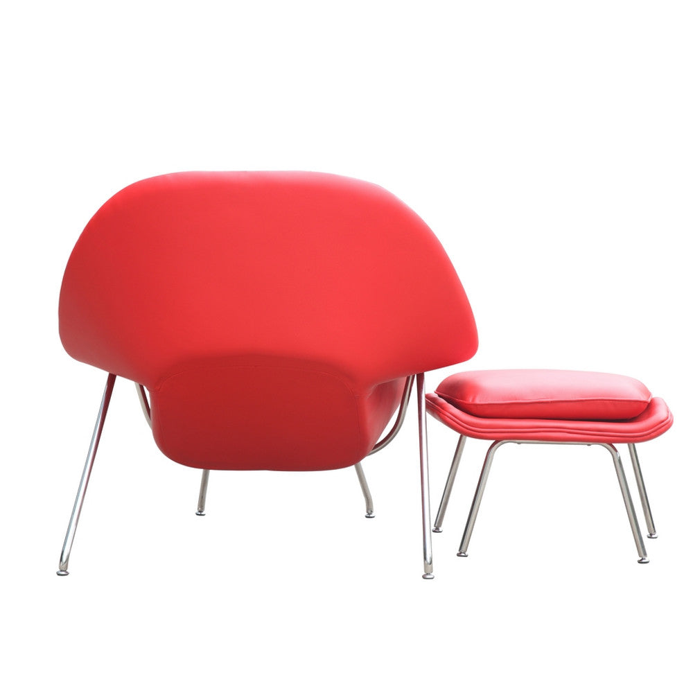 Finemod Imports Modern Woom Chair & Ottoman In Leather FMI10044-red-Minimal & Modern