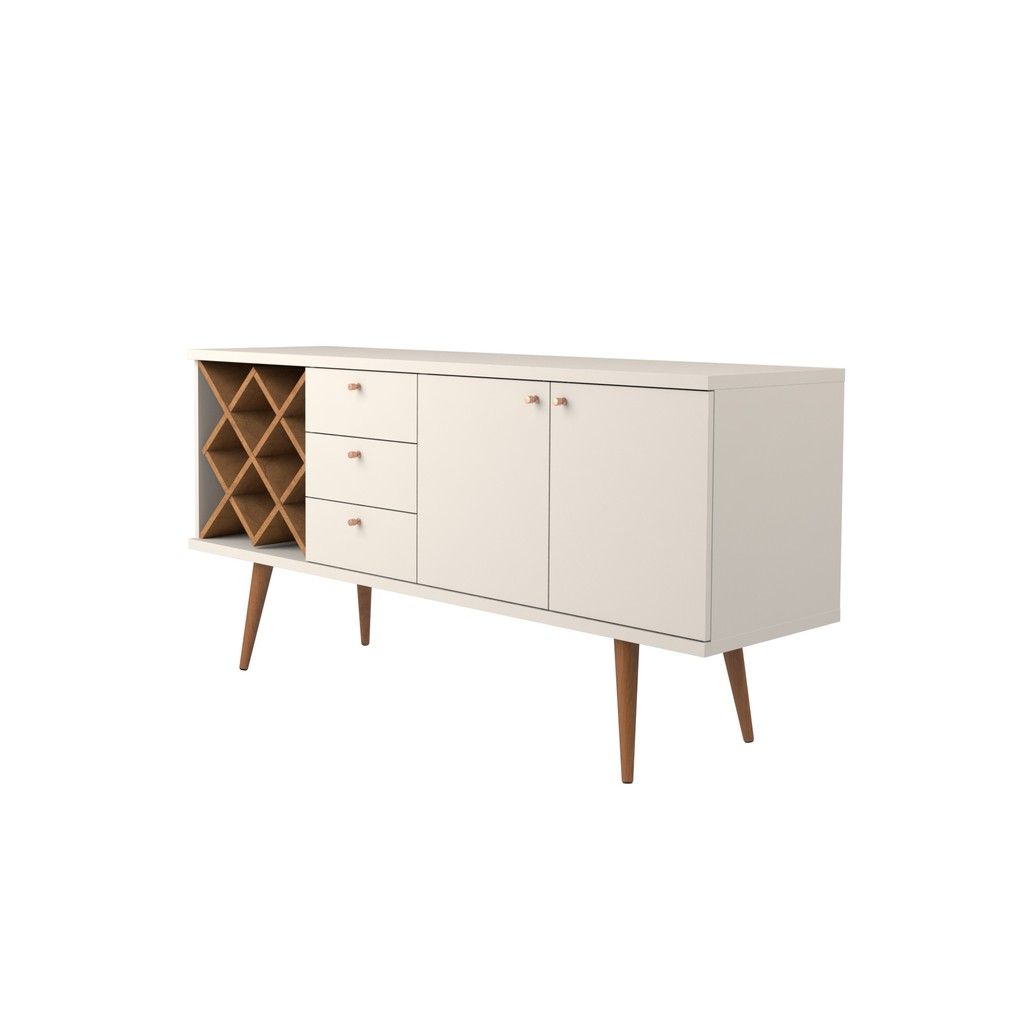 Manhattan Comfort Utopia 4 Bottle Wine Rack Sideboard Buffet Stand with 3 Drawers and 2 Shelves in White Gloss and Maple Cream