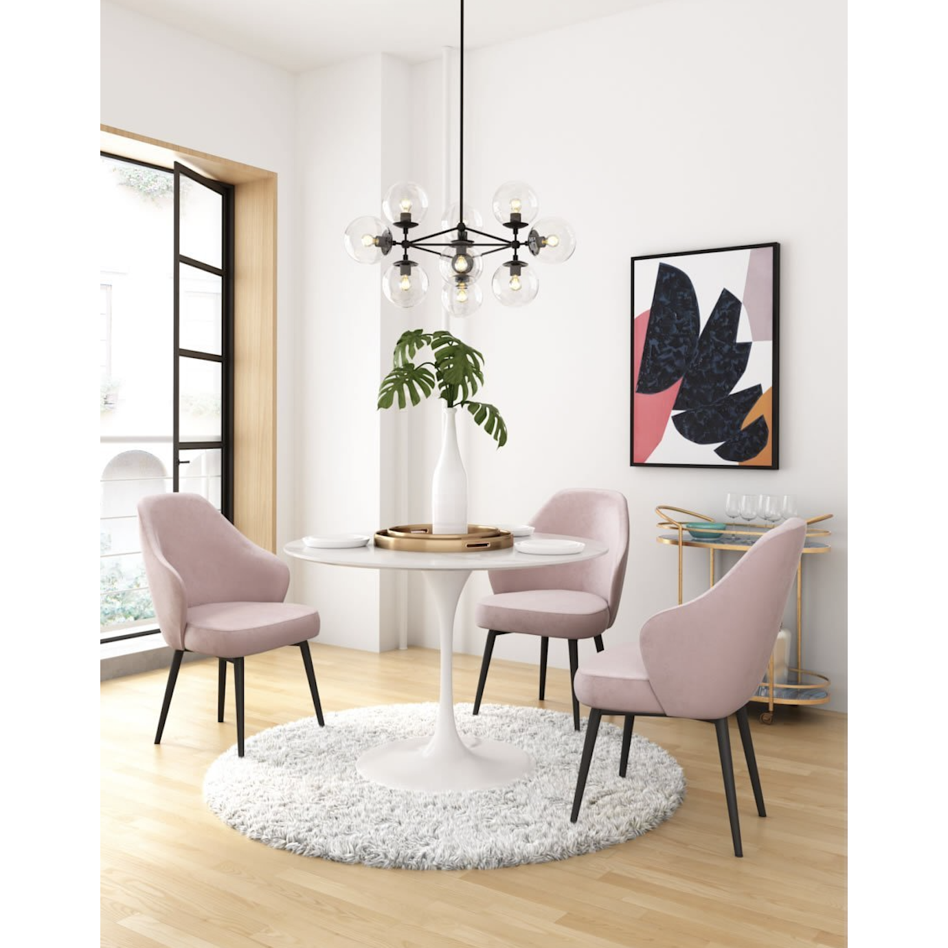 Savant Pink Velvet Dining Chair With Black Steel Legs