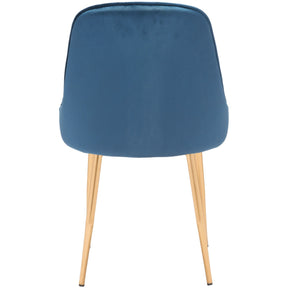 Chic Blue Navy Velvet Dining Chair With Steel Gold Legs