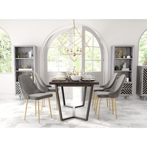 Chic Gray Velvet Dining Chair With Steel Gold Legs