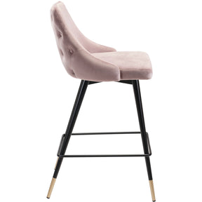 Luxe Pink Velvet Counter Stool With Gold Tipped Steel Legs