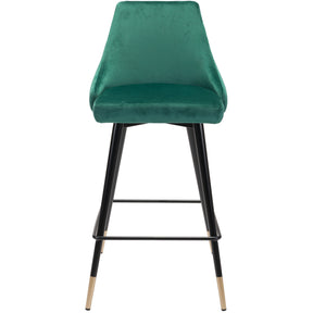 Luxe Green Velvet Counter Stool With Gold Tipped Steel Legs