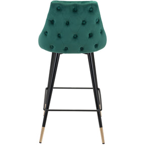 Luxe Green Velvet Counter Stool With Gold Tipped Steel Legs