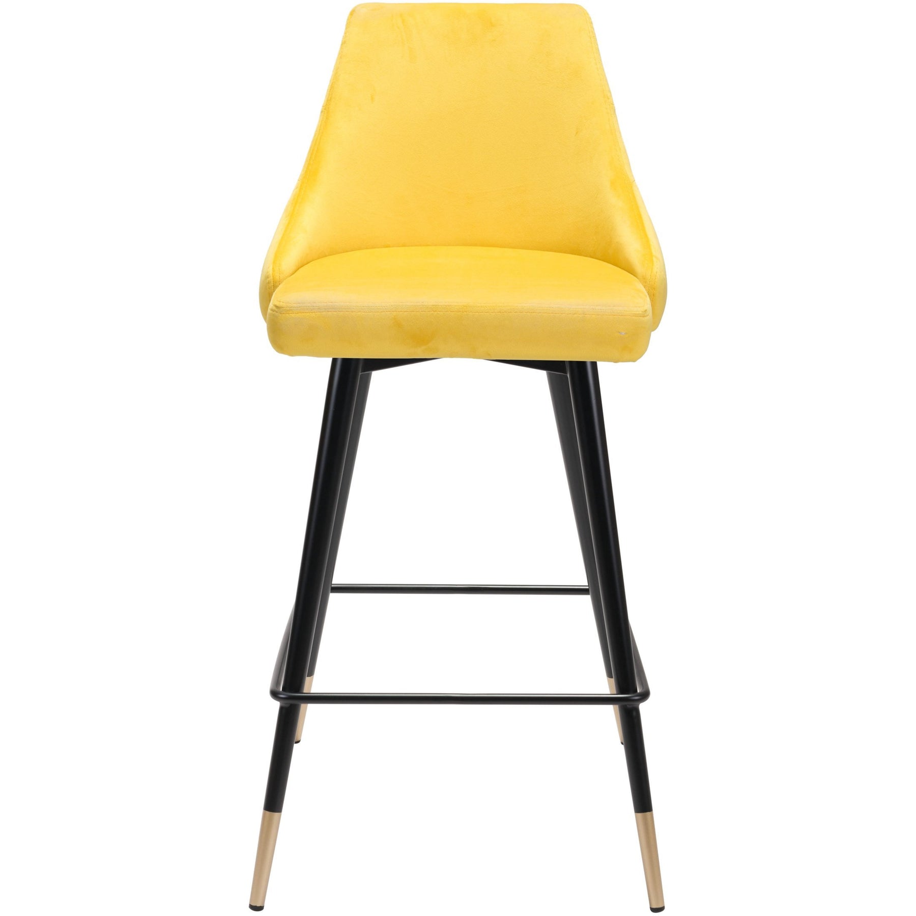 Luxe Yellow Velvet Counter Stool With Gold Tipped Steel Legs