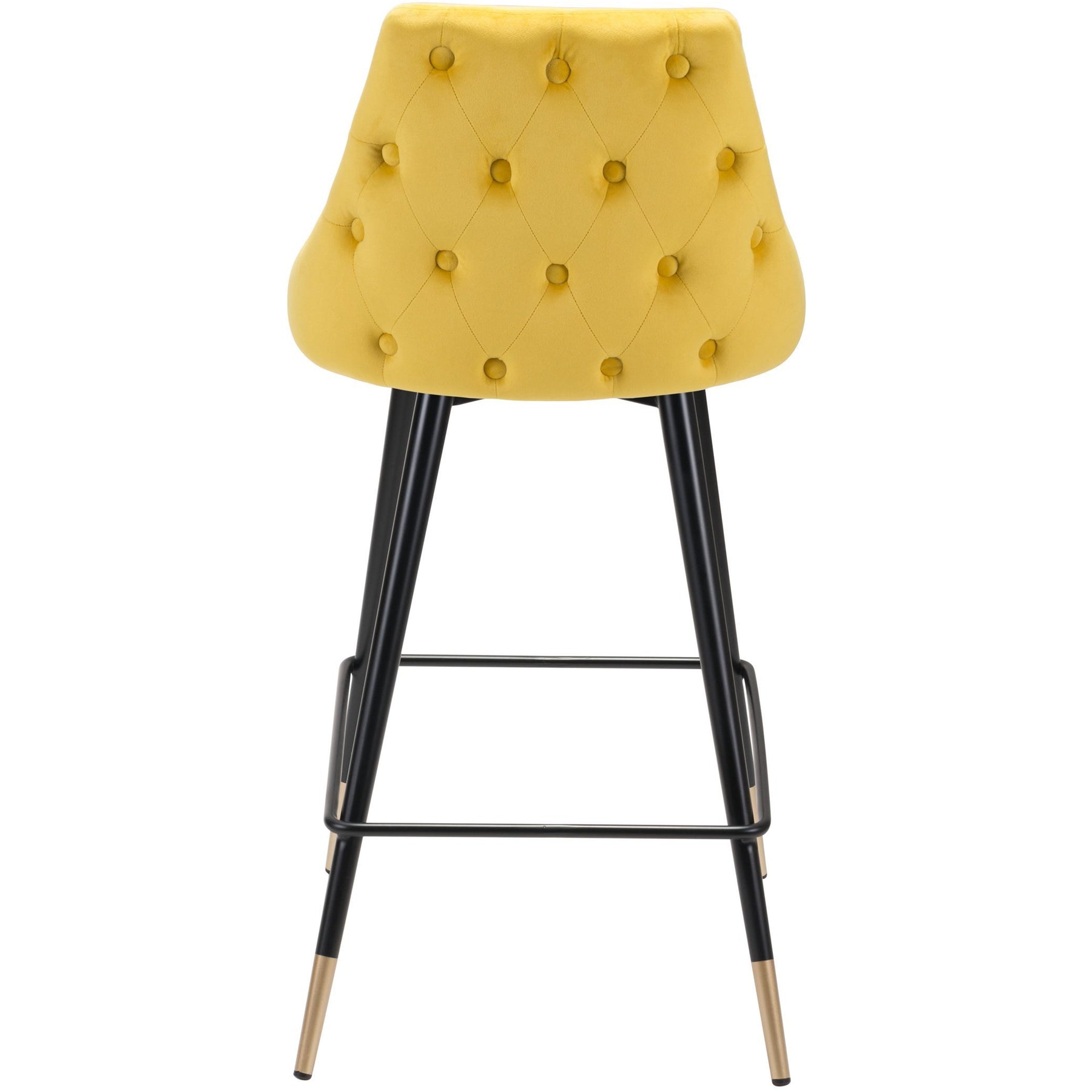 Luxe Yellow Velvet Counter Stool With Gold Tipped Steel Legs