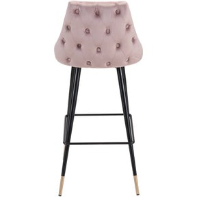 Luxe Pink Velvet Bar Stool With Gold Tipped Steel Legs