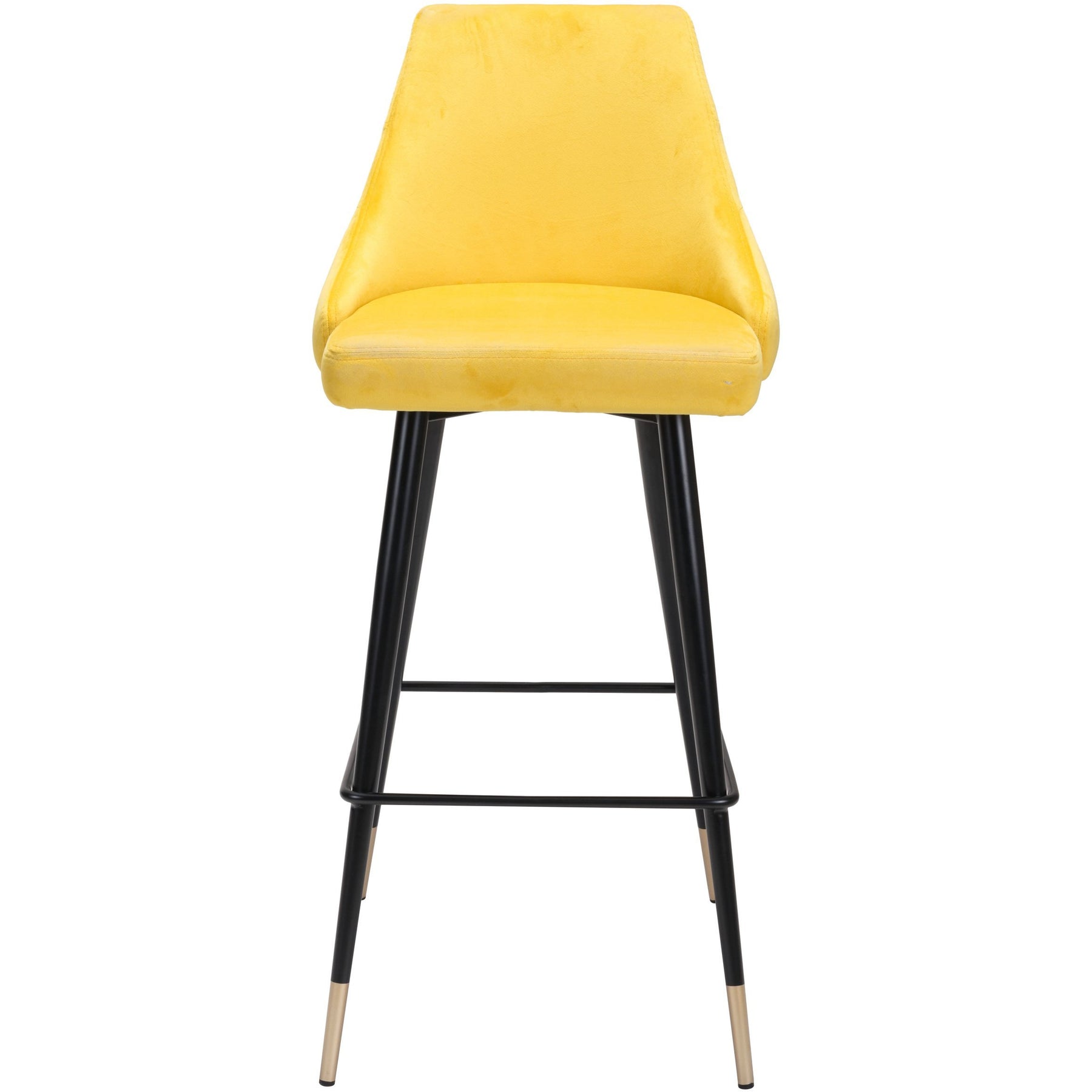 Luxe Yellow Velvet Bar Stool With Gold Tipped Steel Legs