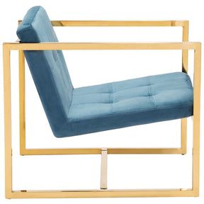 Vibrant Armchair In Blue Velvet & Gold