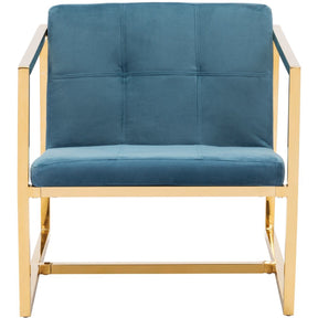 Vibrant Armchair In Blue Velvet & Gold