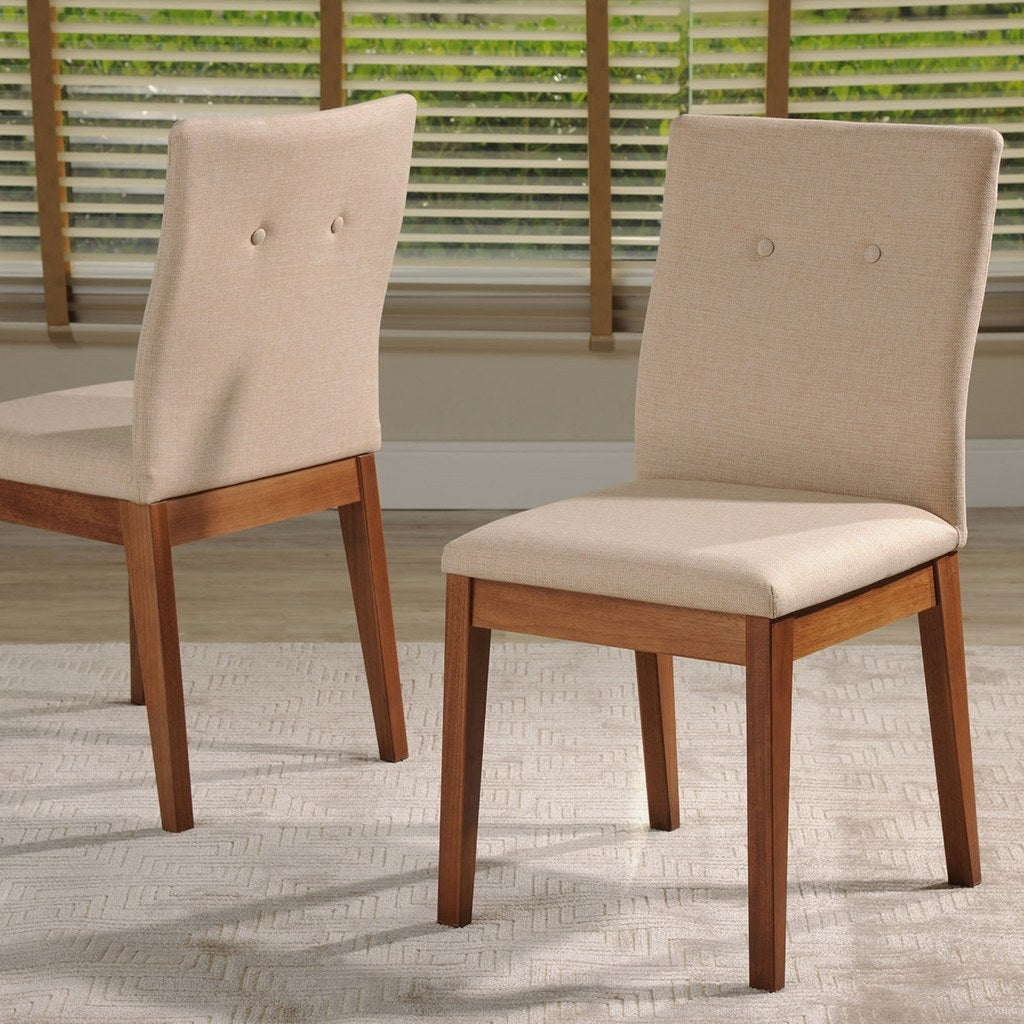 Manhattan Comfort Leroy Dining Chair with Stitched Buttons in Dark Beige