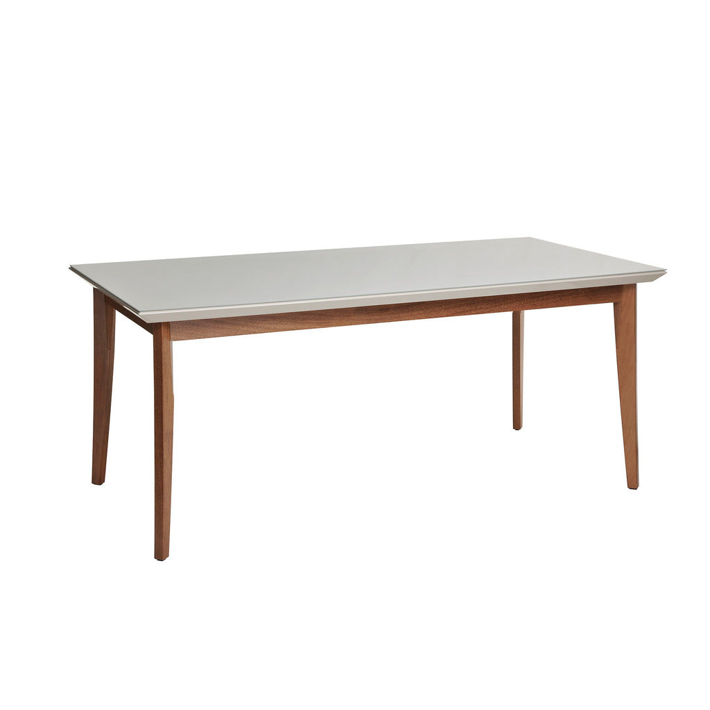 Manhattan Comfort  Lillian 62.99" Modern Glass Top Dining Table with Solid Wood Legs in  Off White
