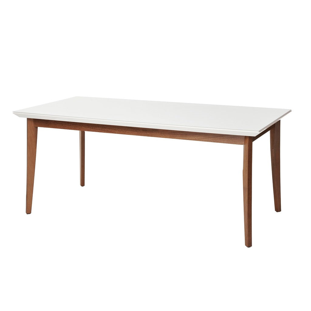 Manhattan Comfort  Lillian 70.86" Modern Glass Top Dining Table with Solid Wood Legs in  White GlossManhattan Comfort-Dining Table- - 1