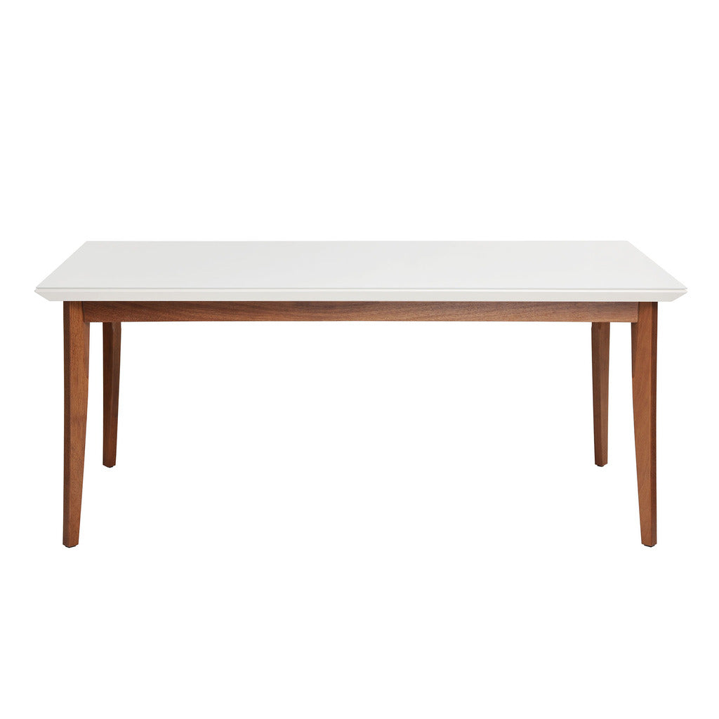 Manhattan Comfort  Lillian 70.86" Modern Glass Top Dining Table with Solid Wood Legs in  White Gloss
