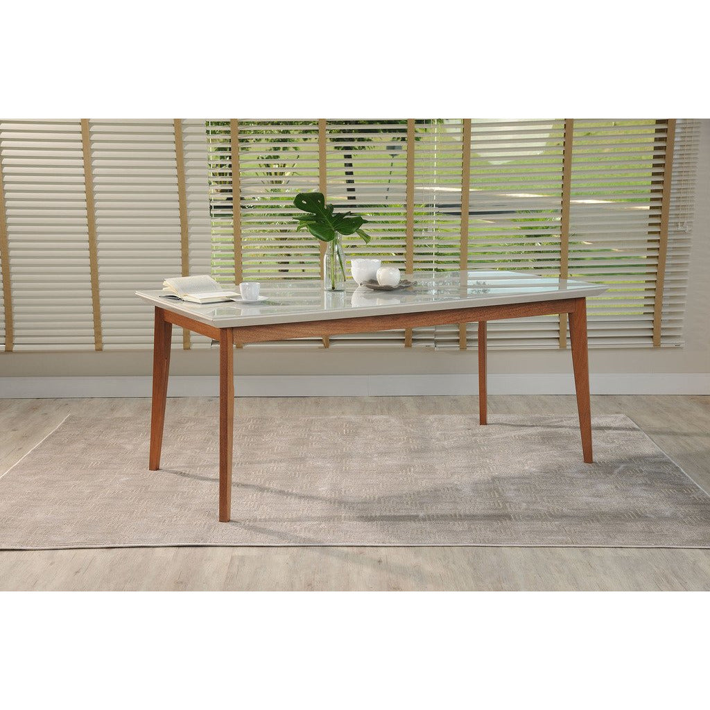 Manhattan Comfort  Lillian 70.86" Modern Glass Top Dining Table with Solid Wood Legs in  Off White