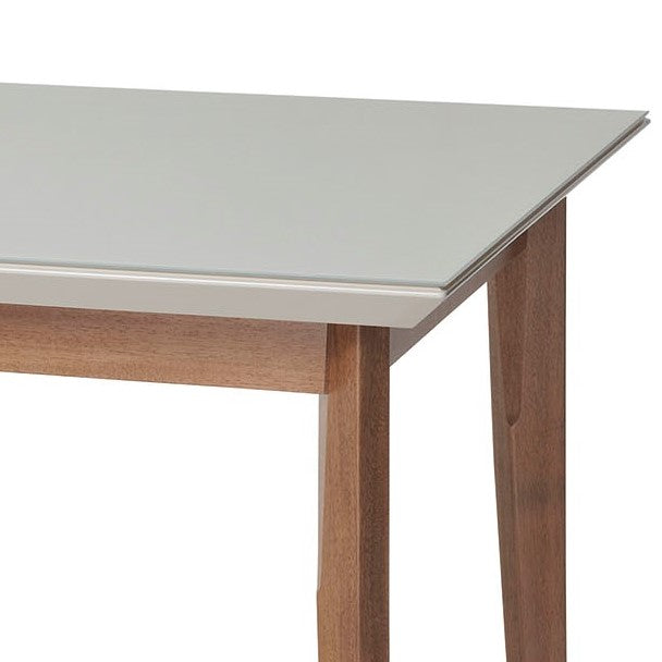 Manhattan Comfort  Lillian 70.86" Modern Glass Top Dining Table with Solid Wood Legs in  Off White