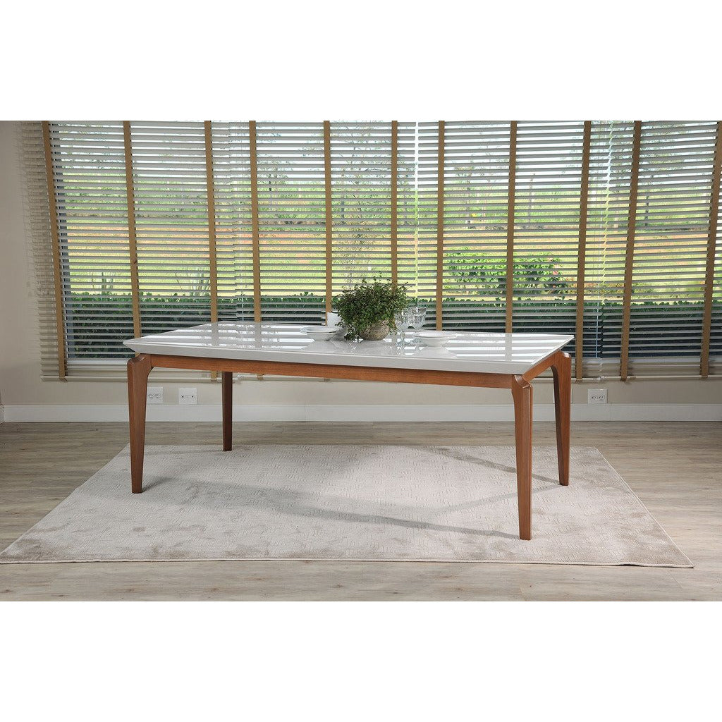 Manhattan Comfort  Payson 72.04" Modern Rectangular Dining Table with Glass Top and Curved Solid Wood Legs  in  White Gloss