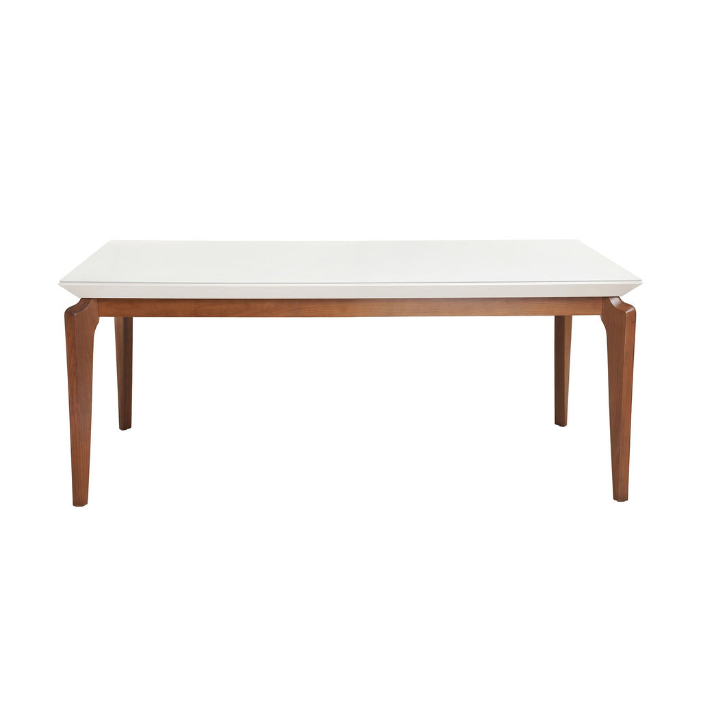 Manhattan Comfort  Payson 72.04" Modern Rectangular Dining Table with Glass Top and Curved Solid Wood Legs  in  White Gloss
